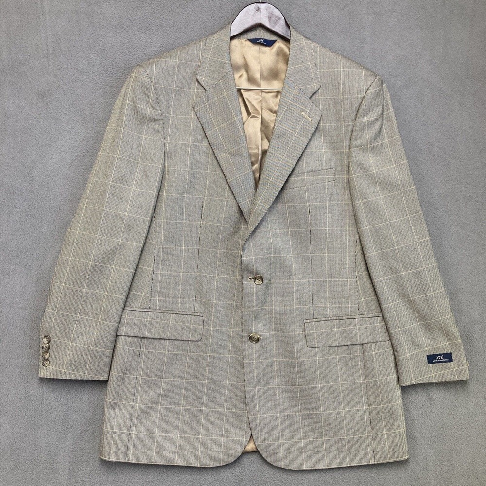 BROOKS BROTHERS 346 Men's Tan Brown Plaid Silk Wool Sport Coat Blazer 42L long